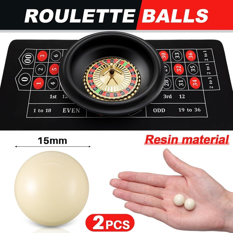 Lunmon Roulette Wheel Game Set Include 16'' Black Roulette Wheel 35" x 16" Rubber Tabletop Layout Mat, 100 Chips Dealer Button Win Marker Casino Game Sets Gift Ideas(Black) - Image 3